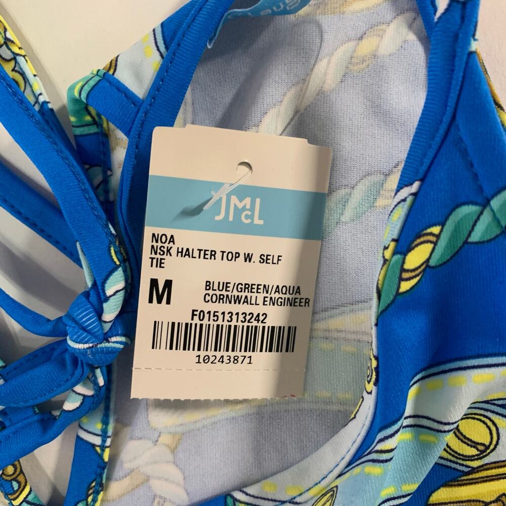 J McLaughlin Noa Halter Top M NEW Aqua Yellow Nautical Marina Sailing Resort - Picture 3 of 7